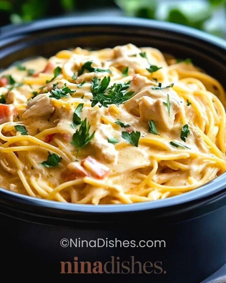 Creamy Crockpot Chicken Spaghetti