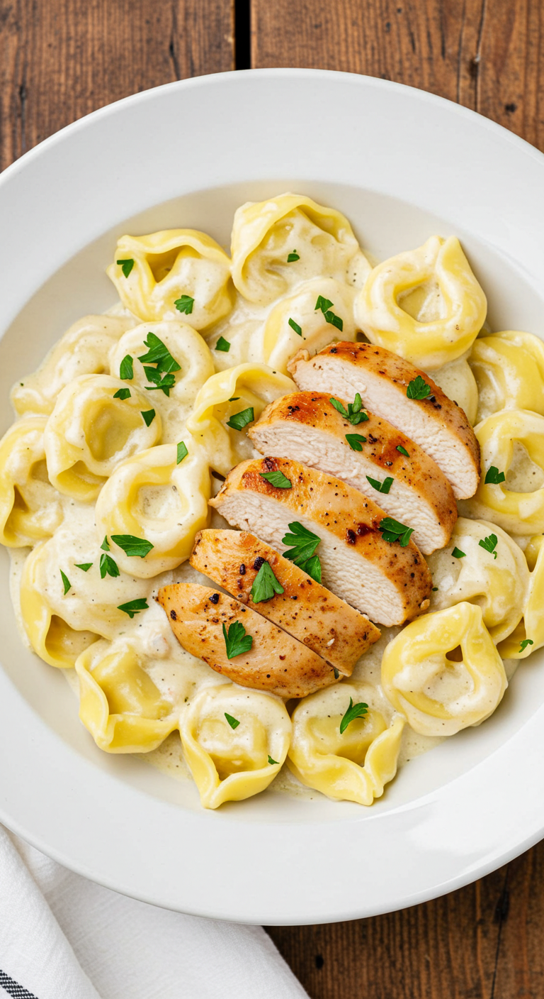 Asiago Tortelloni Alfredo with Grilled Chicken