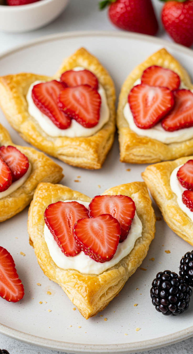 Flaky Strawberry Cream Cheese Heart Puffs