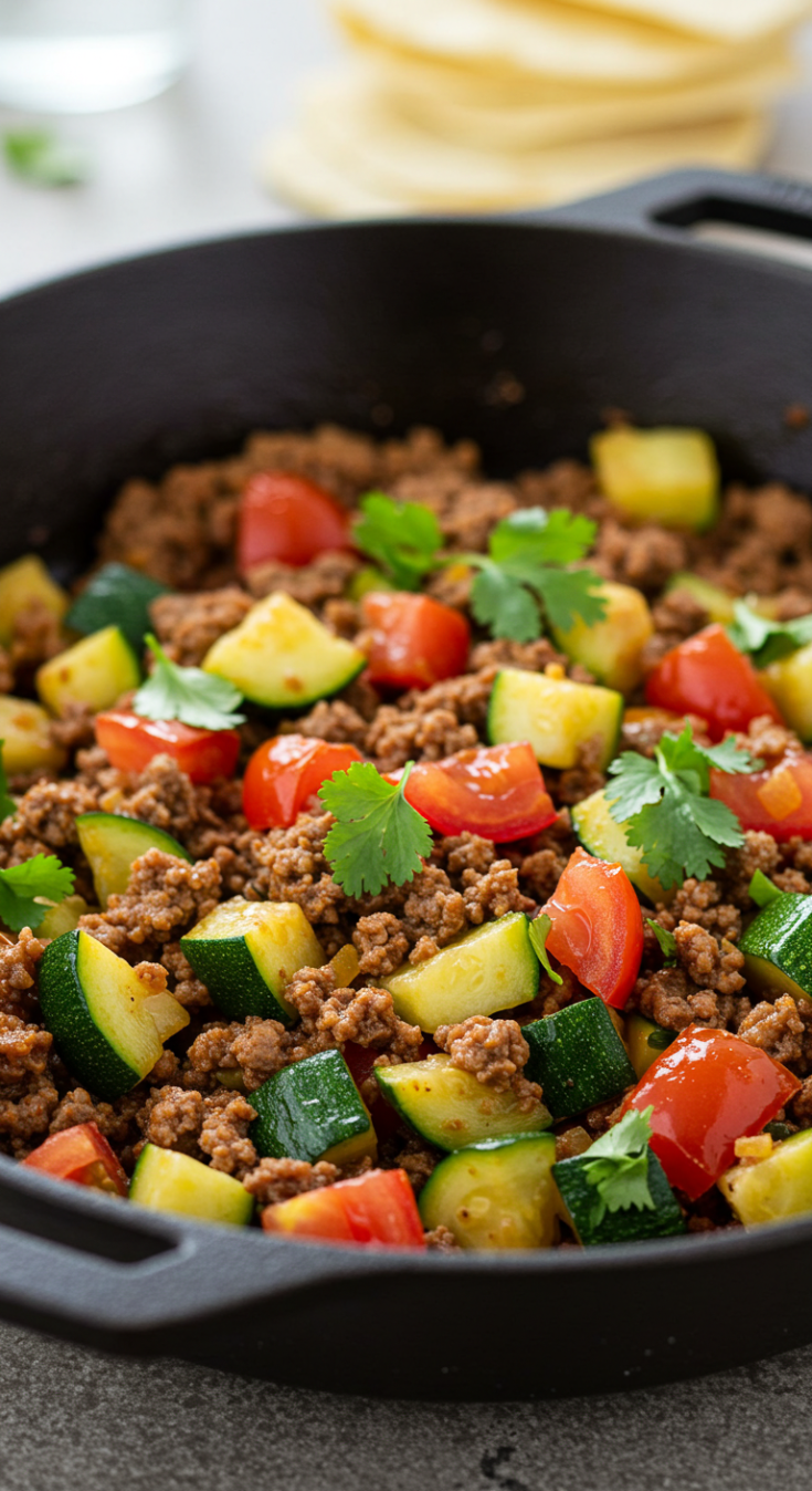 Mexican Zucchini and Ground Beef Skillet