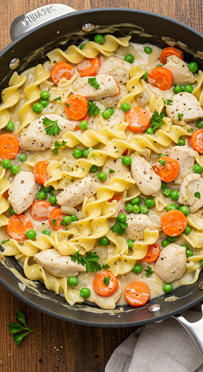 One-Pan Creamy Chicken Pot Pie Pasta