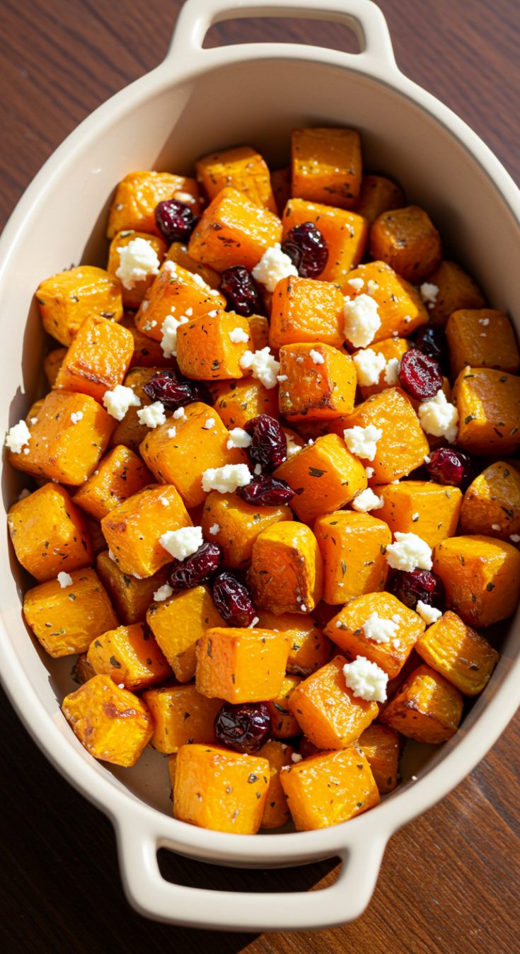 Roasted Butternut Squash with Cranberries and Feta