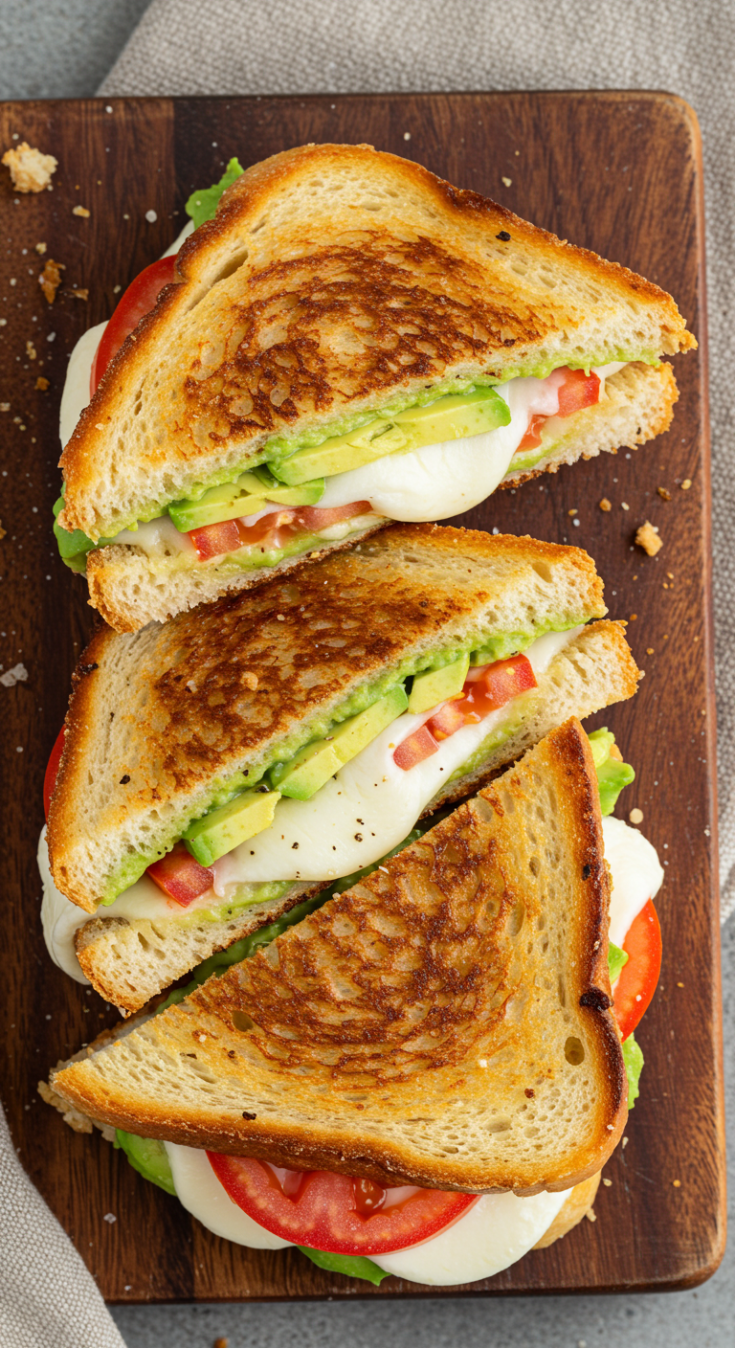 Avocado Mozzarella and Tomato Grilled Cheese