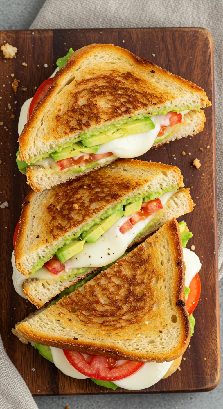 Avocado Mozzarella and Tomato Grilled Cheese