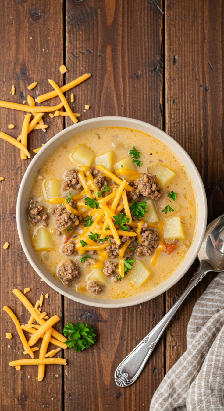 Cheesy Hamburger Potato Soup