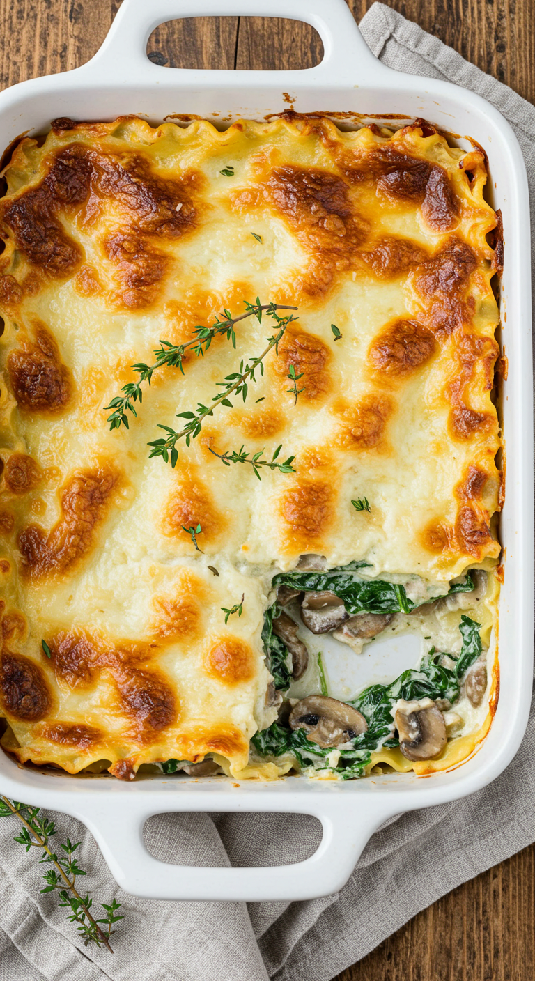 Creamy Spinach and Mushroom Lasagna