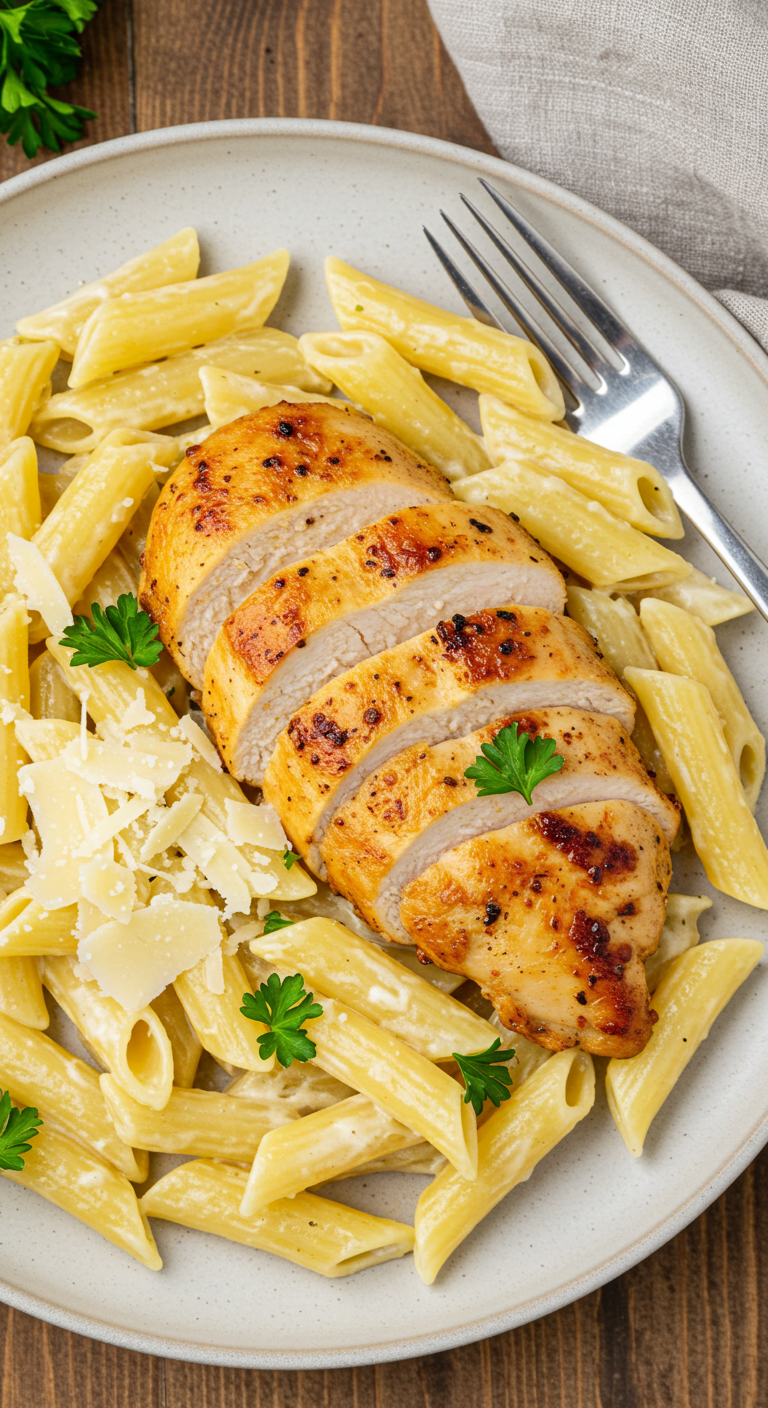 Garlic Butter Chicken Rigatoni in Creamy Parmesan Sauce