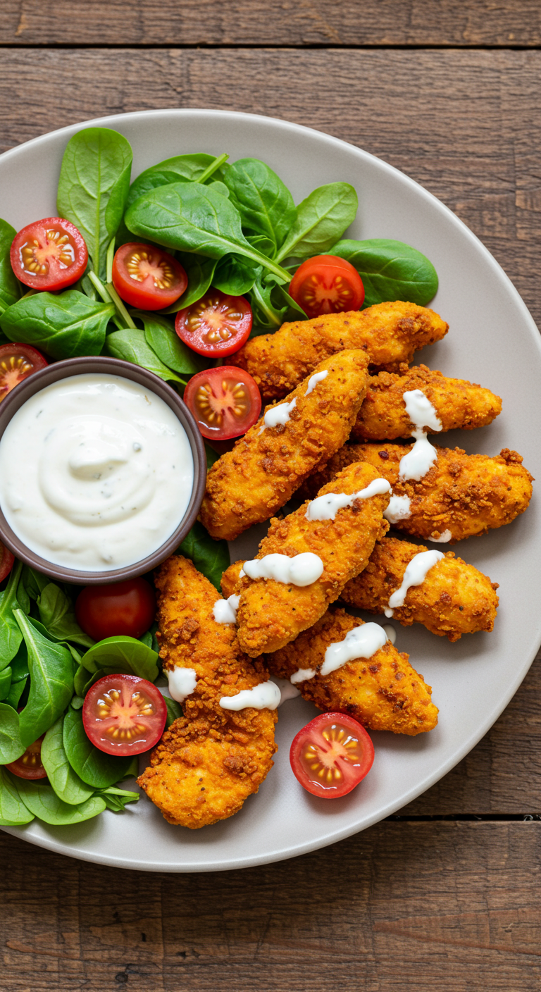 Spiced Chicken Strips with Fresh Salad & Yogurt Sauce