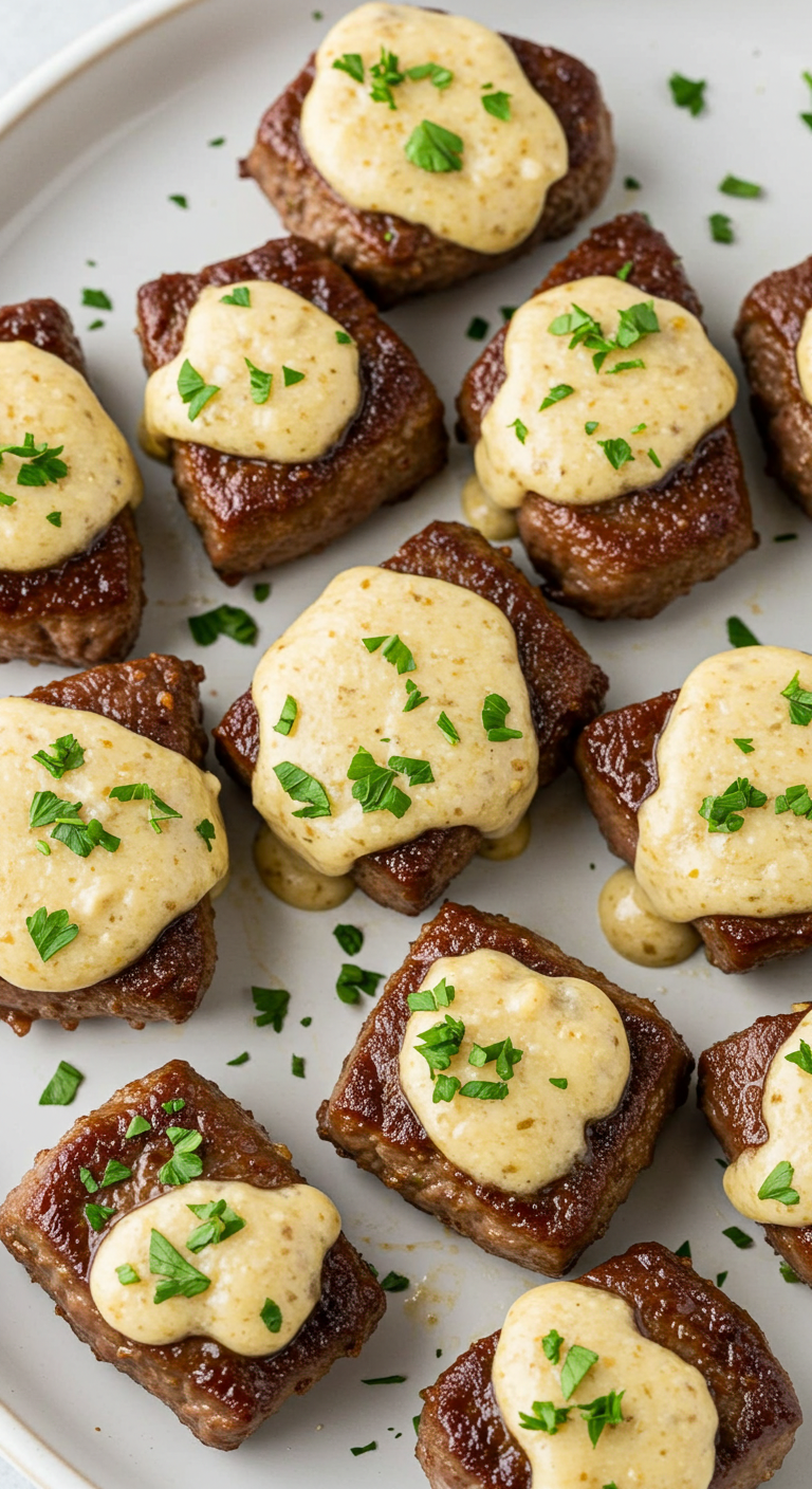Garlic Butter Steak Bites with Parmesan Cream Sauce