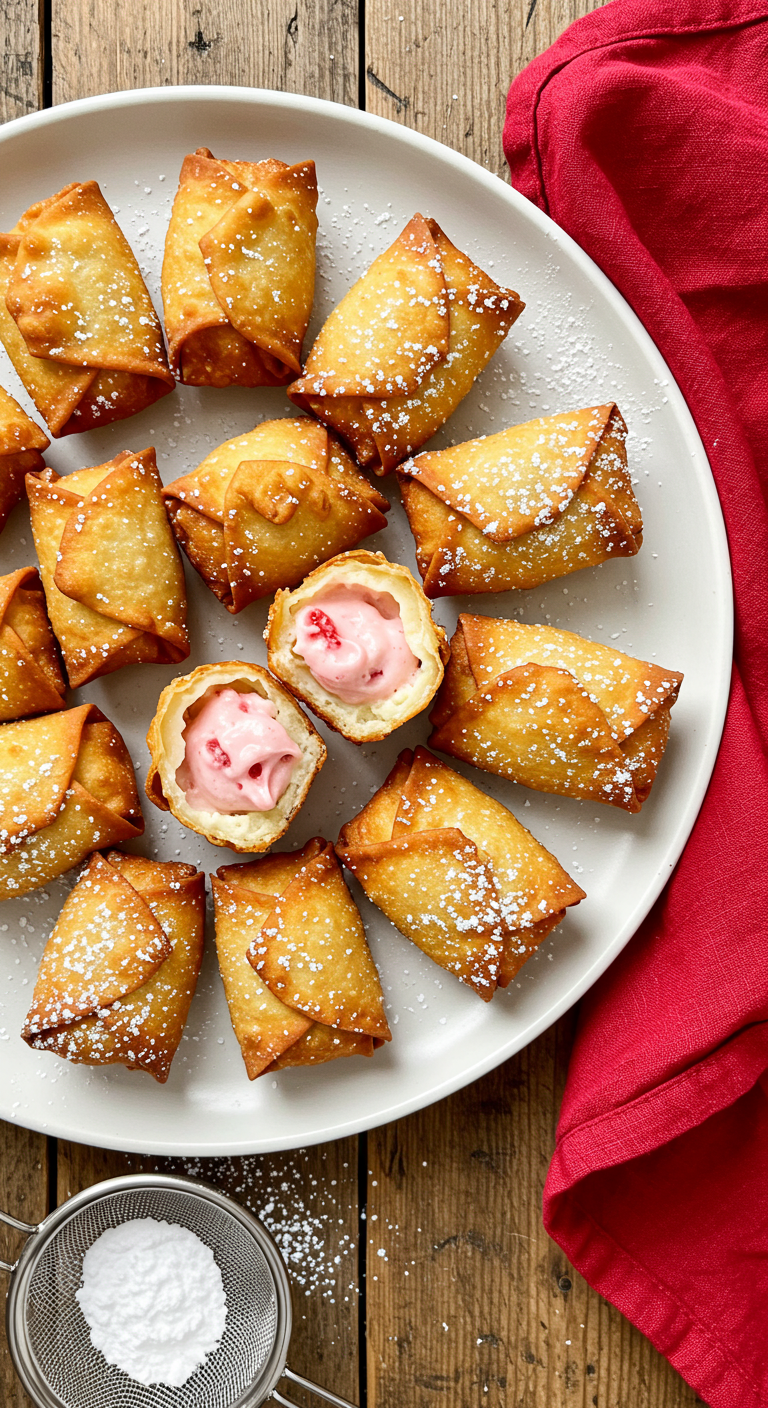 Deep Fried Strawberry Cheesecake Wonton Bites