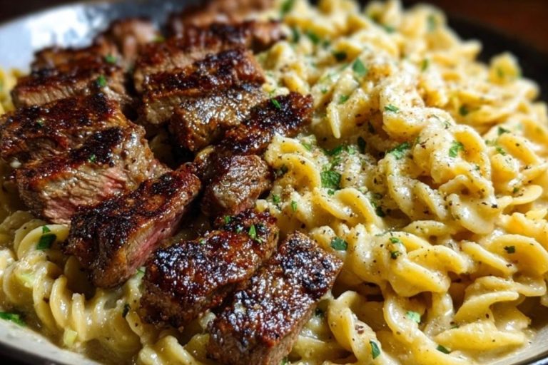 Cheesy Cajun Steak Pasta with Garlic Parmesan Sauce