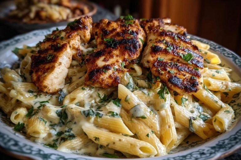 Cheesy Penne and Cajun Chicken in Garlic Parmesan Cream