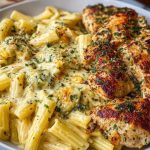 Creamy Garlic Parmesan Chicken with Cheesy Penne Pasta