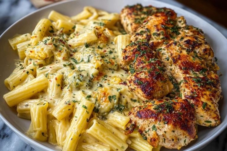 Creamy Garlic Parmesan Chicken with Cheesy Penne Pasta