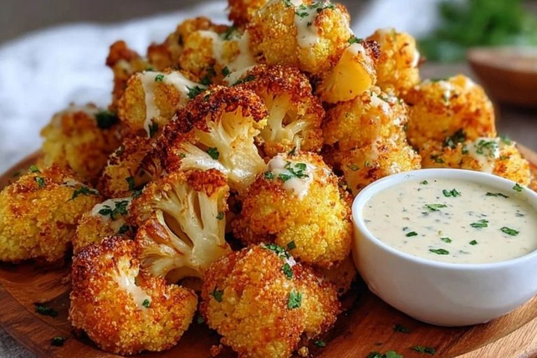 Crispy Baked Cauliflower Bites with Garlic Sauce