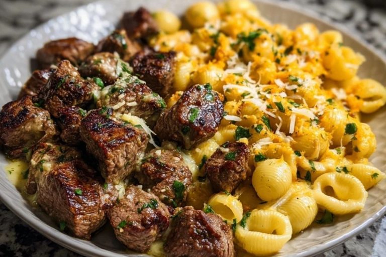 Garlic Butter Steak Bites & Loaded Cheddar Alfredo Shells