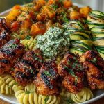 Garlic Chili Oil Chicken Bites & Cajun Alfredo with Charred Zucchini Twists