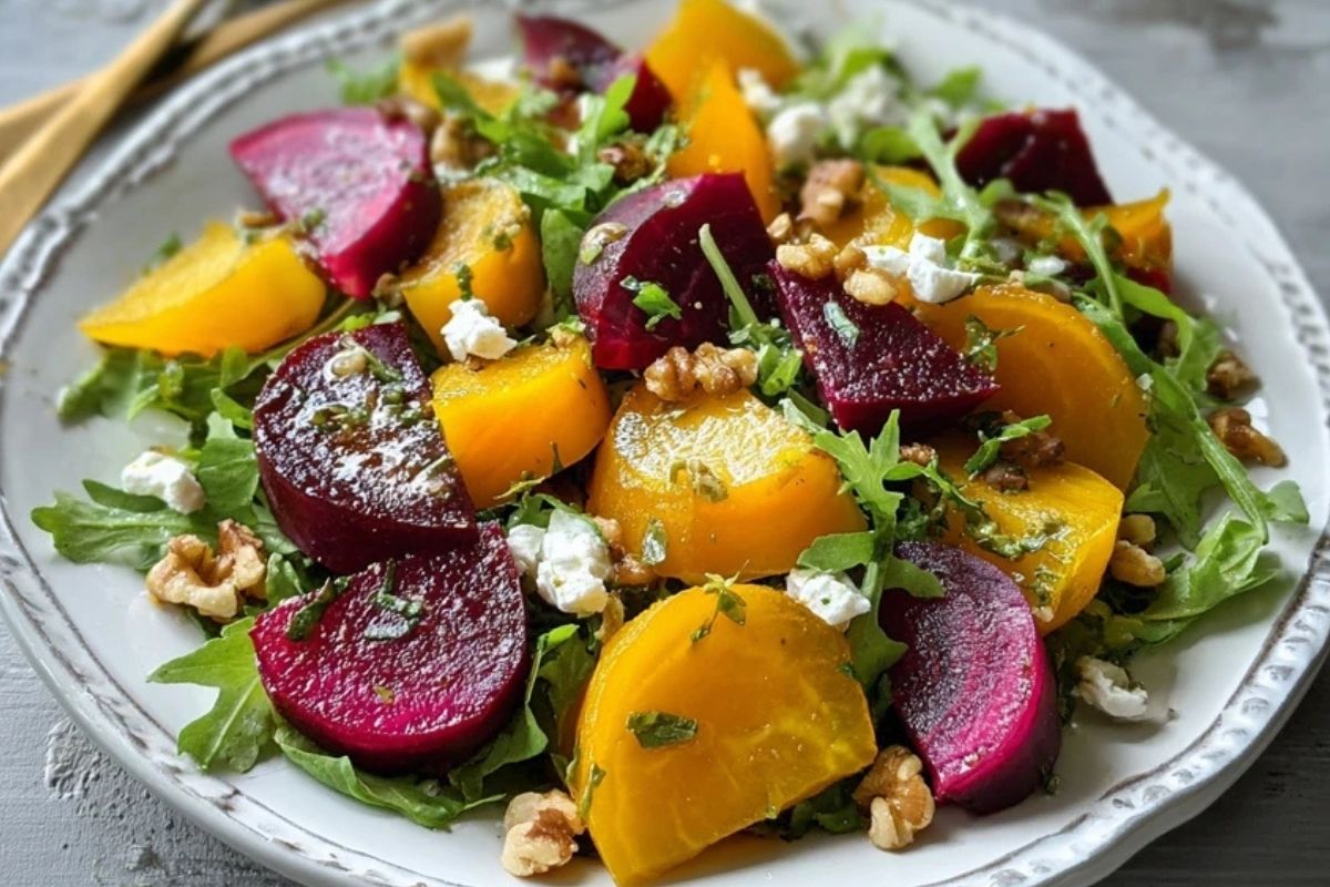 Golden Beet Salad with Goat Cheese and Walnuts