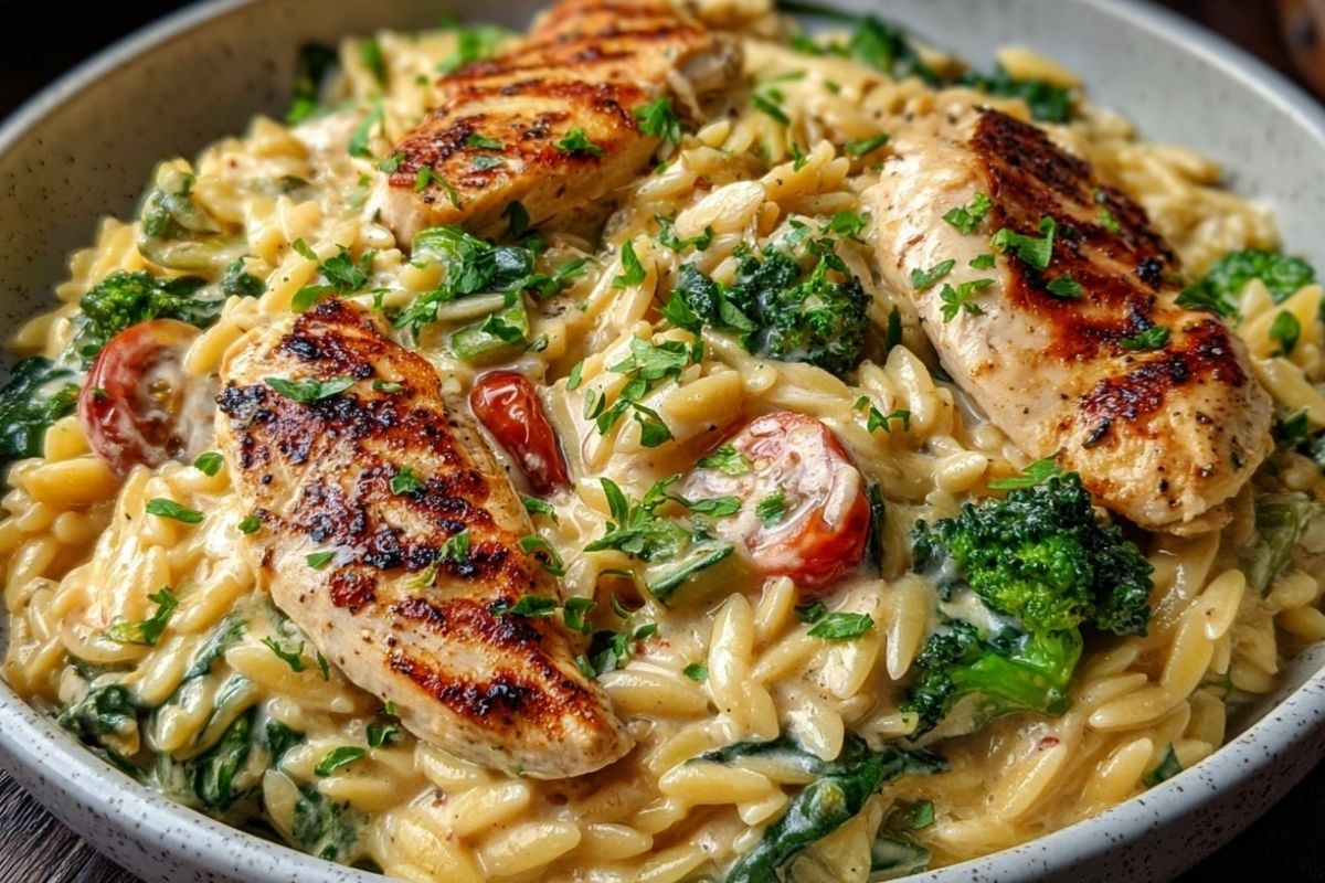 Mediterranean Creamy Chicken Orzo