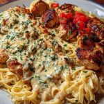 Spicy Cheesy Garlic Butter Chicken with Linguine in Four-Cheese Sauce