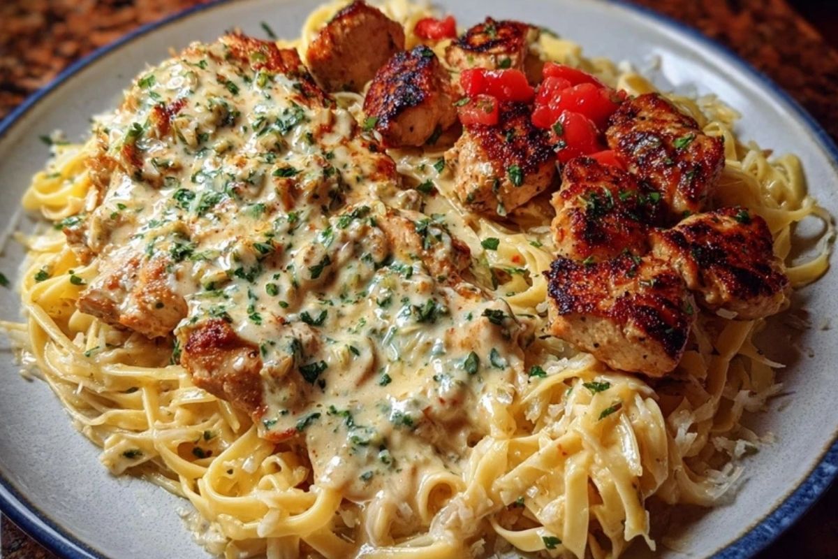 Spicy Cheesy Garlic Butter Chicken with Linguine in Four-Cheese Sauce