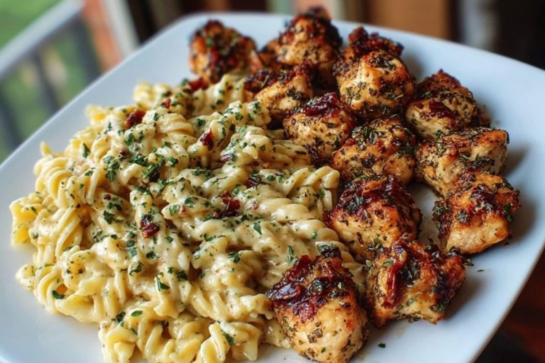 Tuscan Garlic Chicken Bites & Sun-Dried Tomato Cajun Alfredo Pasta