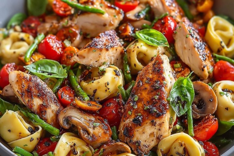 Warm Balsamic Chicken Tortellini Salad