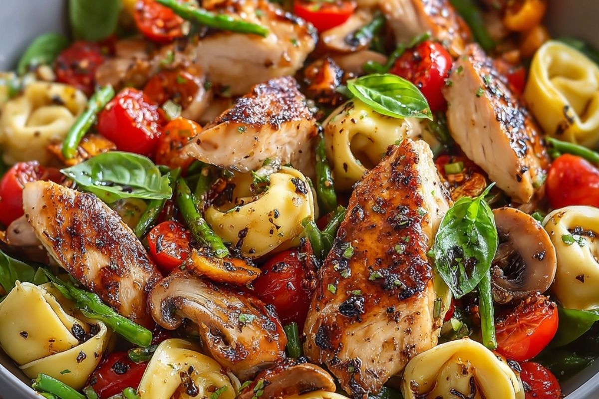Warm Balsamic Chicken Tortellini Salad