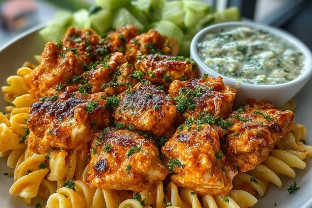 Buffalo Garlic Chicken Bites & Ranch Cajun Alfredo Twisted Pasta