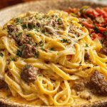 Cajun Beef Linguine in Creamy Velveeta Parmesan Garlic Sauce