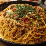 Cajun Beef Spaghetti in Creamy Three-Cheese Parmesan Sauce