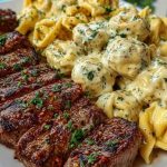 Cajun Garlic Butter Steak with Cheesy Alfredo Tortellini