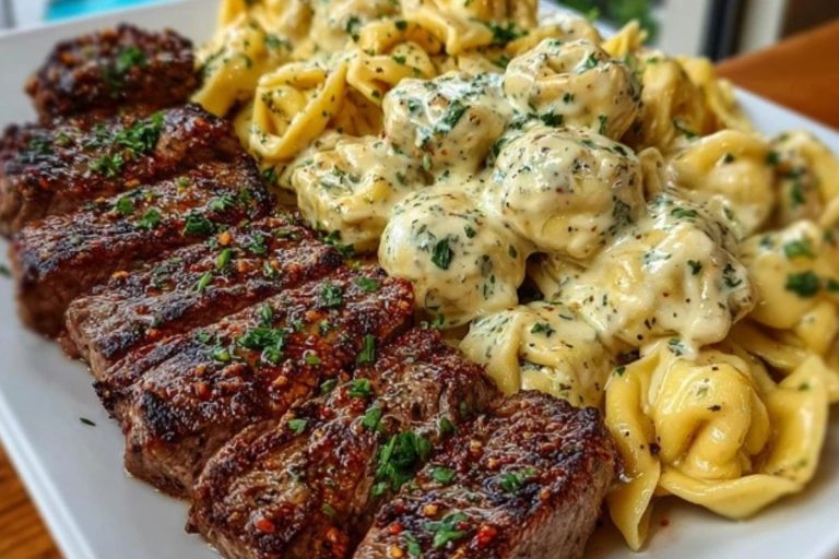 Cajun Garlic Butter Steak with Cheesy Alfredo Tortellini