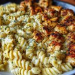 Cheesy Alfredo Twisted Pasta with Golden Garlic Butter Chicken in Creamy Sauce