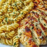 Cheesy Twisted Pasta with Creamy Garlic Parmesan Chicken