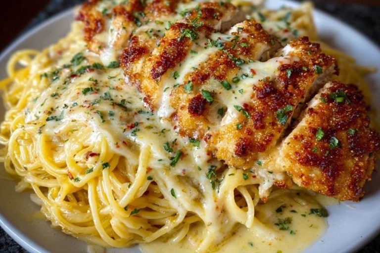 Chicken Smothered in Cheesy Alfredo Three-Cheese Spaghetti Sauce