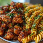 Chili Garlic Butter Chicken Bites with Creamy Cajun Corn Alfredo Twists