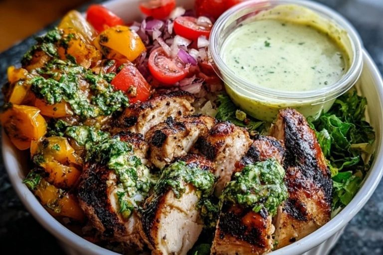 Chimichurri Grilled Chicken Bowl with Garlic Sauce