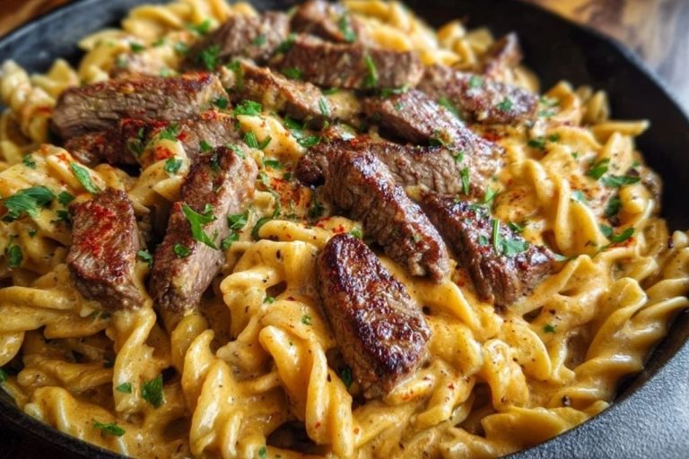 Creamy Cajun Butter Tender Steak Pasta Skillet