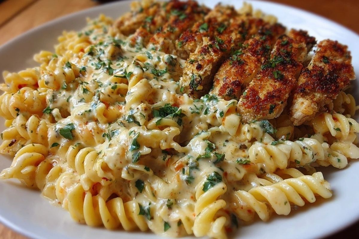 Creamy Cajun Chicken Twisted Pasta with Mozzarella Alfredo
