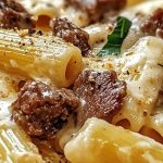 Creamy Cheesy Garlic Butter Rigatoni with Savory Beef