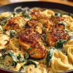 Creamy Chicken Tortellini with Spinach and Garlic Parmesan Cheese