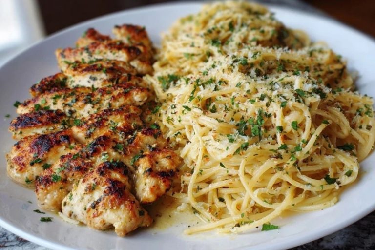 Creamy Garlic Parmesan Chicken with Cheesy Spaghetti