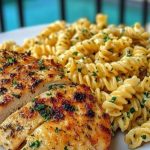 Creamy Garlic Parmesan Chicken with Cheesy Twisted Pasta