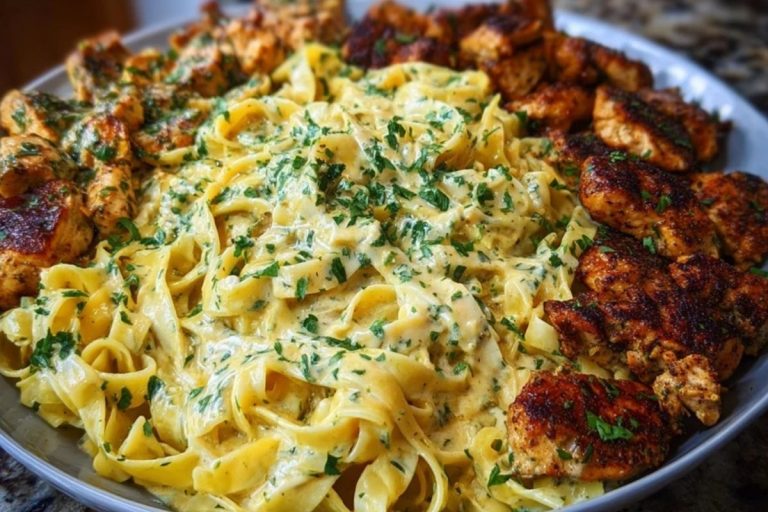 Creamy Velveeta Chicken Fettuccine with Garlic Cheese Sauce