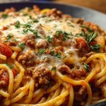 Creamy Velveeta Spaghetti with Italian Beef Marinara