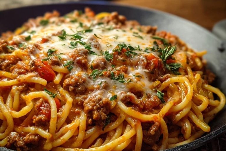 Creamy Velveeta Spaghetti with Italian Beef Marinara