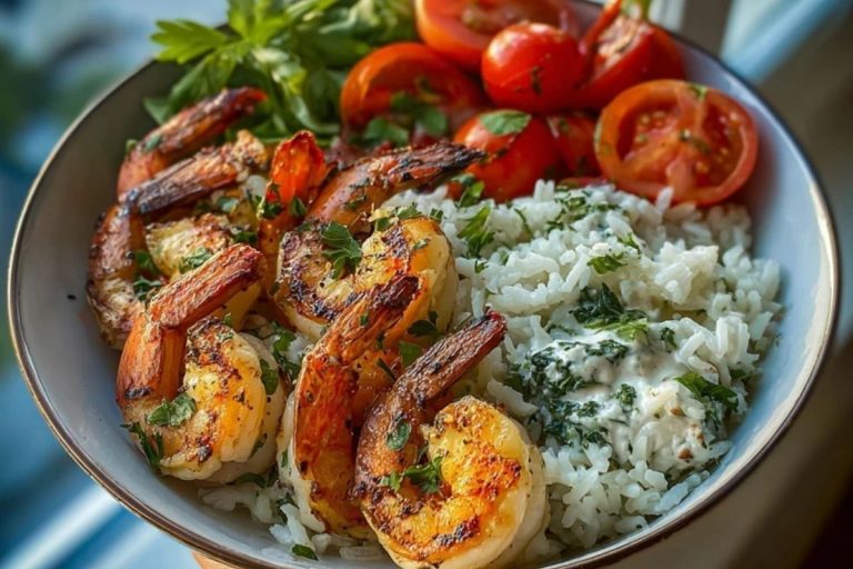 Garlic Butter Shrimp Bowl Recipe with Creamy Herb Rice