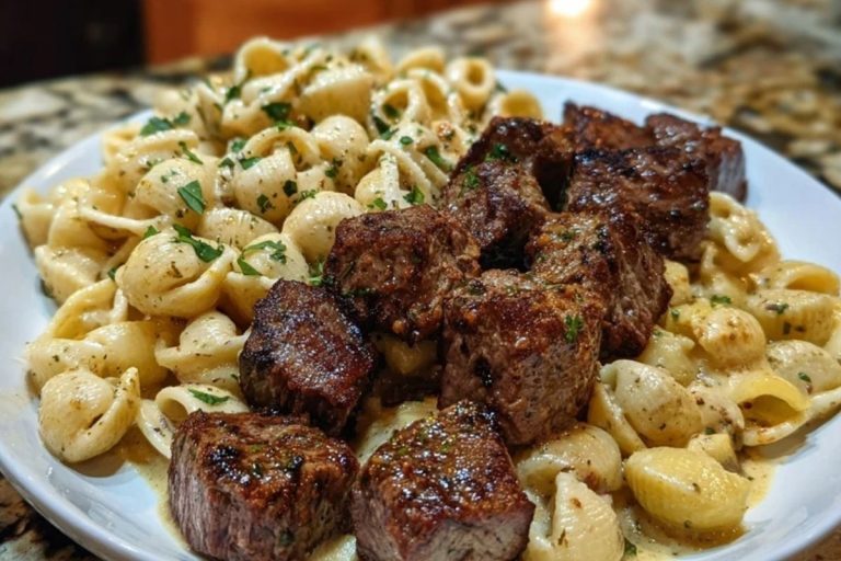Garlic Butter Steak Bites & Creamy Chipotle White Cheddar Shells