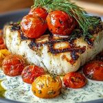 Grilled Cod with Roasted Tomatoes & Creamy Dill Sauce